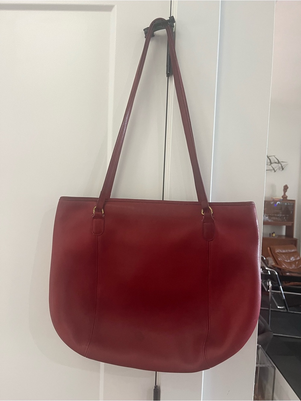 Vintage Coach 9998 red/Burgundy large framed pouch Leather Shoulder Bag 90’s